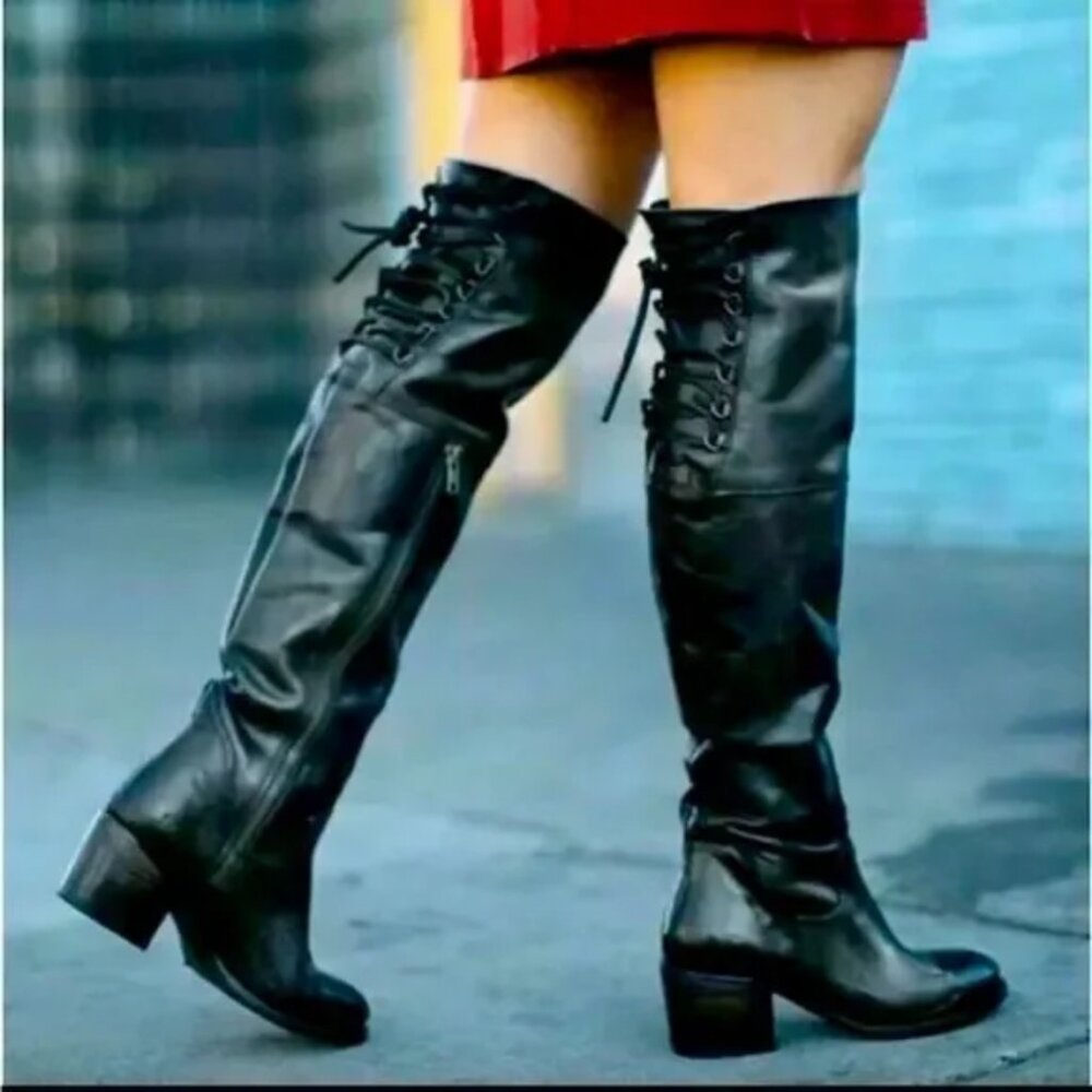 NWOB Freebird by Steven Rolls Black Over The Knee Leather Boots